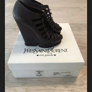 YSL Yves Saint Laurent Hortense Brown Wedge Cutout